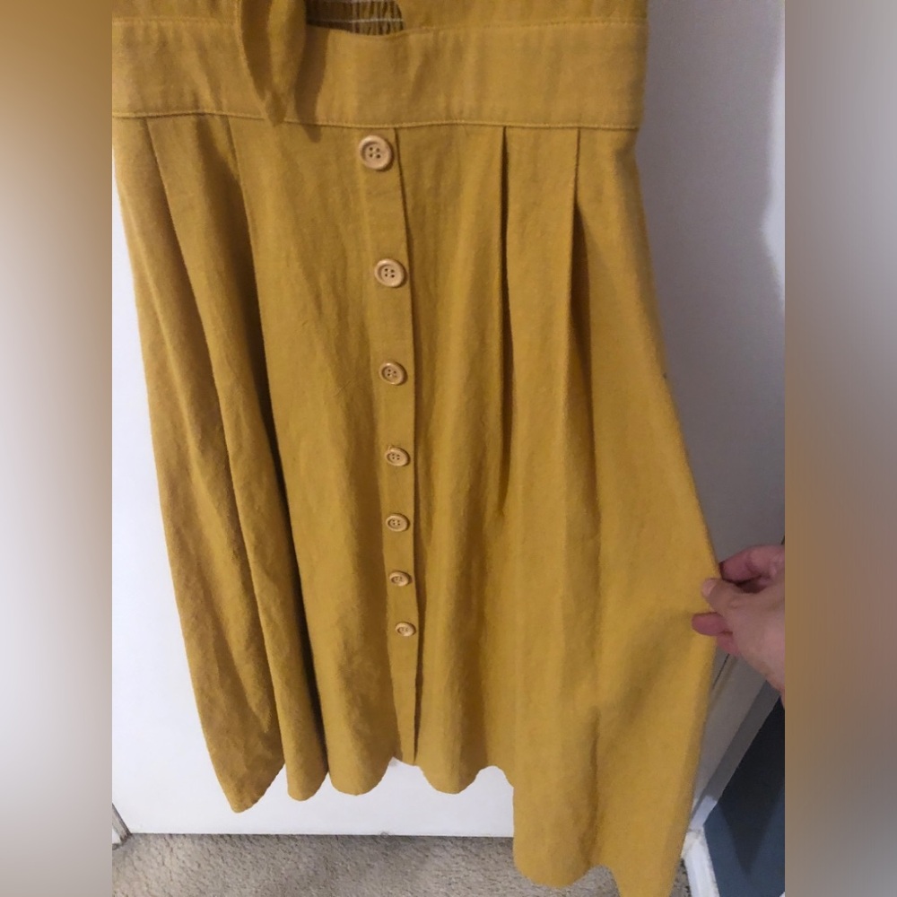 Hello Molly Mustard yellow Tie-Front Boho Cotton Midi Dress size small - Picture 4 of 9